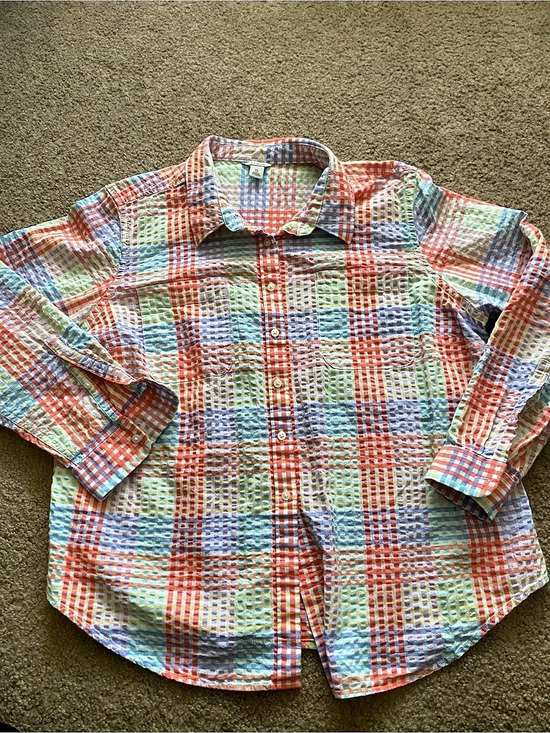 L.L. Bean Tops - L.L.Bean Plaid Cotton Button Down XL PET Like New